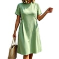 thumbnail image 2 of Levmjia Women's Short Sleeve Casual Dress Plus Size A Line Tunic Dress with Side Buttons Crew Neck Loose Fit Swing Dress for Summer, 2 of 7