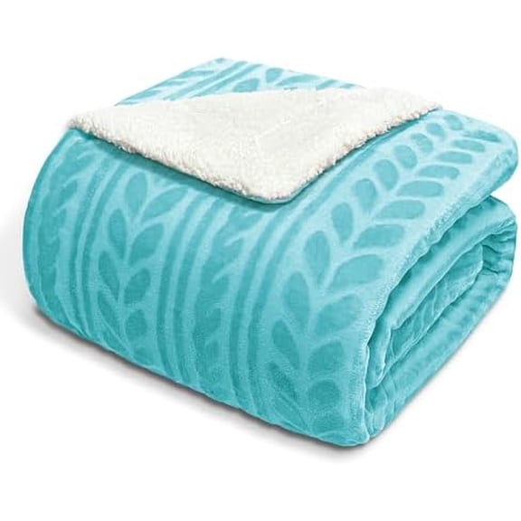 Sherpa Fleece Throw Blanket, Reversible Velvet Plush Blankets and Soft Throws for Couch, Sofa, 50x70 Inches, Aqua Blue