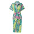 thumbnail image 4 of asddcavvf Robes pour Femmes Robe Chemise Froncée Imprimée Décontractée Manches Courtes Boutonnée Ceinturée Offici, 4 of 9