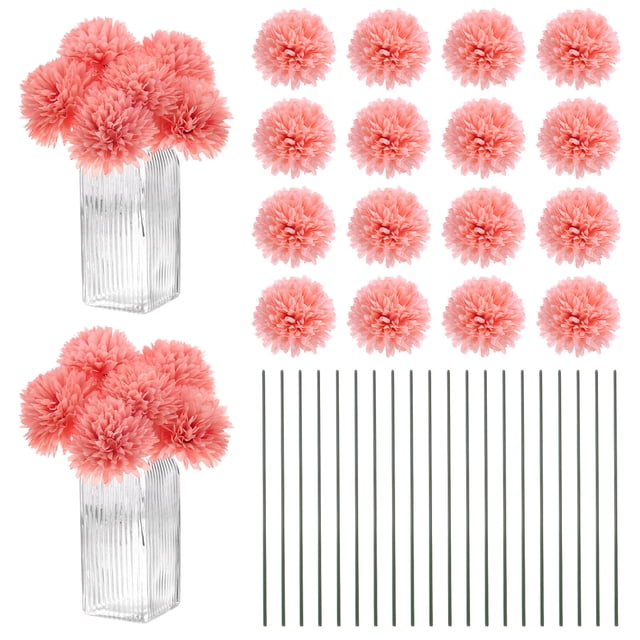 Uxcell Flores de Bola de Crisantemo Artificial, Ramos de Seda de Hortensia Falsos para el Hogar/Boda Rosa Melocotón 30 Pack
