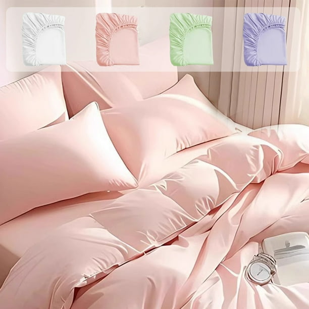 Juego de Sábanas Desechables para Hotel y Viajes, con Sábana Ajustable, Funda Nórdica y 2 Fundas de Almohada, Tejido No Tejido, Verde, Rosa y Blanco, 230 X 230 Cm