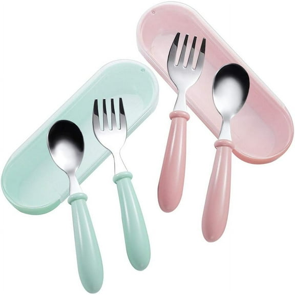 Toddler Utensils with Travel Case, Deep Spoon Shape Children's Flatware for Ergonomic Design Grasping Training, Non-Slip Grip Round Handle Food-Grade Material Kids Cutlery Set for