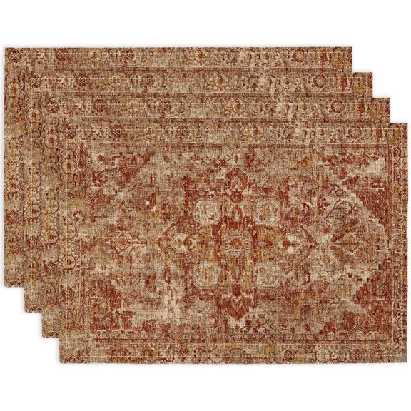 Boho Style Red Placemats Set of 4,Vintage Elegant Farmhouse Table Center Linen Decor,12x18 Inch Country Rustic Farmhouse Magical Fall Table Mats for Party Kitchen Dining Decoration