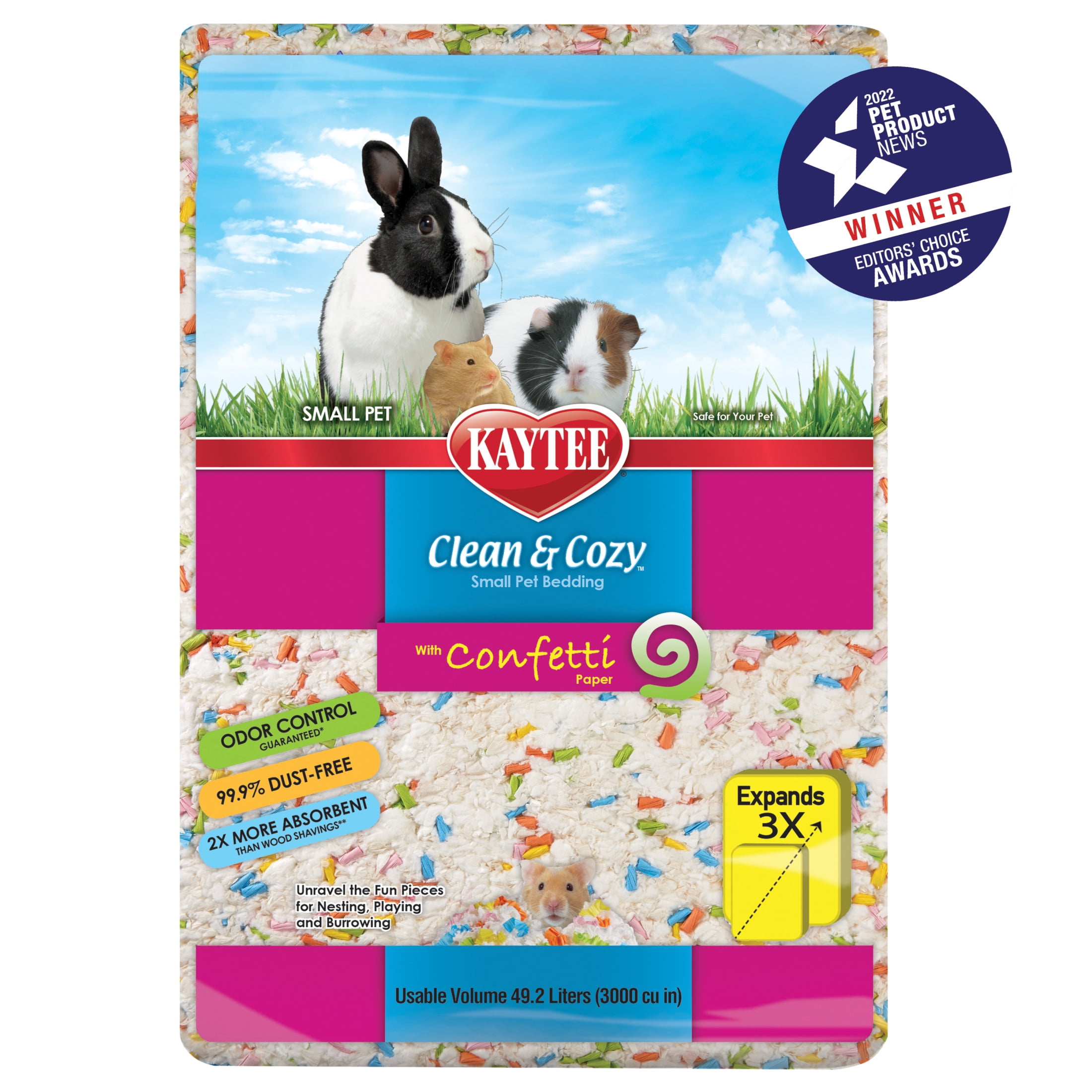 Kaytee Clean & Cozy Confetti Bedding For Pet Guinea Pigs, Rabbits, Hamsters & More, 49.2L