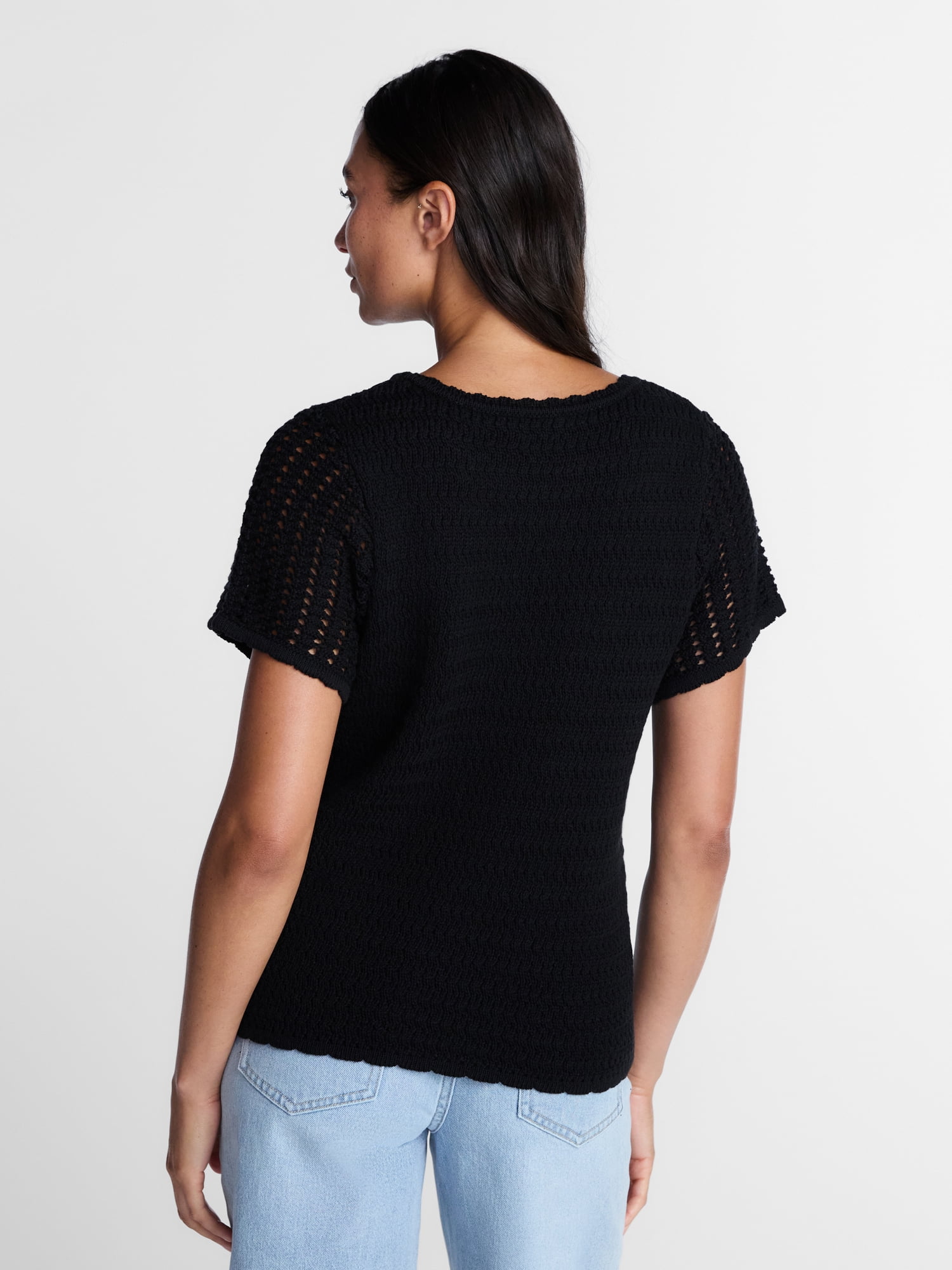 Time and Tru Women's Textured Crewneck Sweater with Short Sleeves, Lightweight, Sizes XS-XXXL