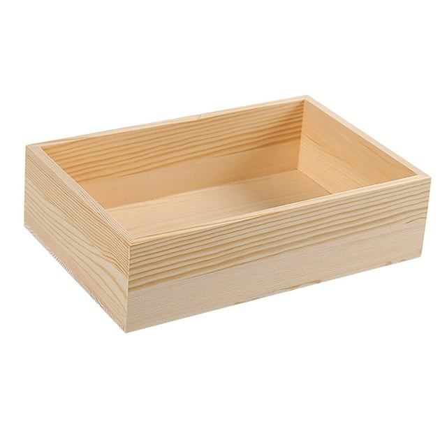 caja de almacenamiento de madera decoración de gran capacidad para dormitorio armario vestidor hogar , 30cmx20cmx8cm Caja rectangular de madera natural sin tapa, vista 3/4 frontal; paredes lisas con veta visible y bordes encolados, interior hueco y acabado claro; ideal para organizar joyas, cosméticos o accesorios en dormitorio, armario o encimera y también suele usarse para ordenar suministros de oficina.