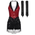 thumbnail image 7 of iiniim Women Sequins Latin Dance Outfits Sleeveless Tassel Leotard Fringed Tango Salsa Dance Dress with Gloves Red S, 7 of 7