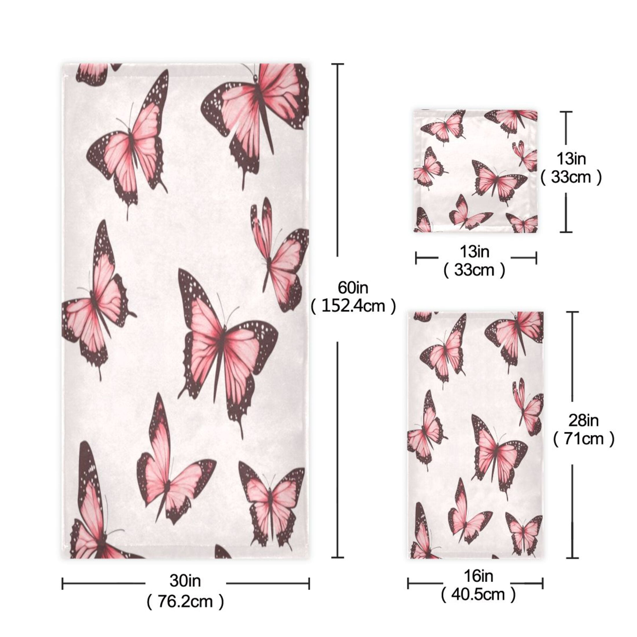 Three-Piece Towel Set Face Towel Towel Set Hand Towel Bath Towel Cotton Bath Towels Bath Towel Sets Hand Bath Towels Pretty Pink Cute Butterfly