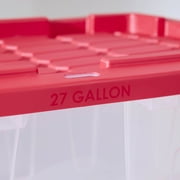 Hyper Tough 27 Gallon Clear Plastic Storage Bin with Red Snap Lid