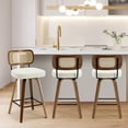 thumbnail image 4 of Lucky Monet 26"/29" Swivel Bar Stools/ Counter Stools with Bentwood Legs Set of 3 - Cream White-Rattan Back - Counter Height, 4 of 5