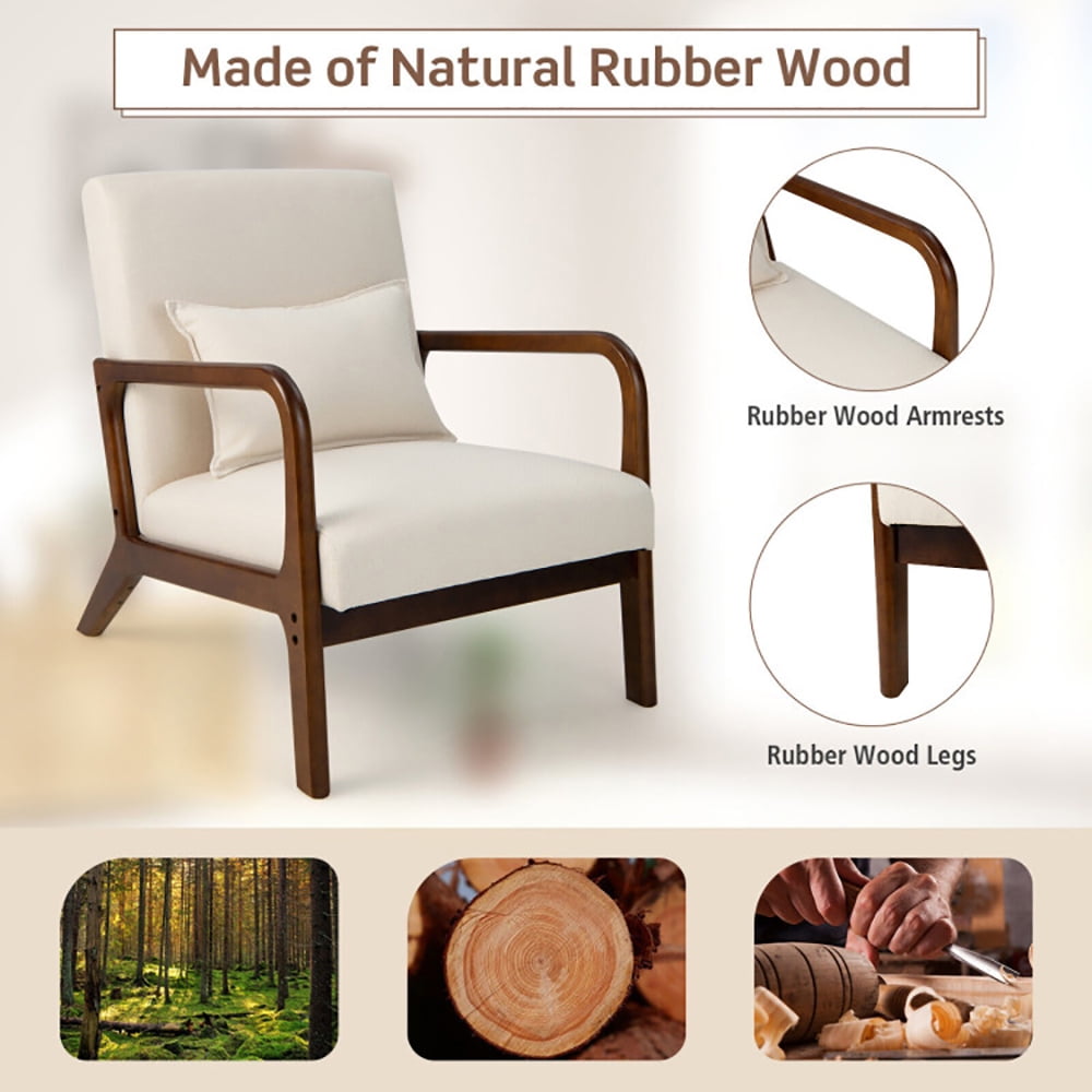 Finihen Accent Armchair, Modern Accent Chair with Rubber Wood Frame and Lumbar Pillow, for Living Room, Bedroom, Beige Finihen Accent Armchair, Modern Accent Chair with Rubber Wood Frame and Lumbar Pillow, for Living Room, Bedroom, Beige