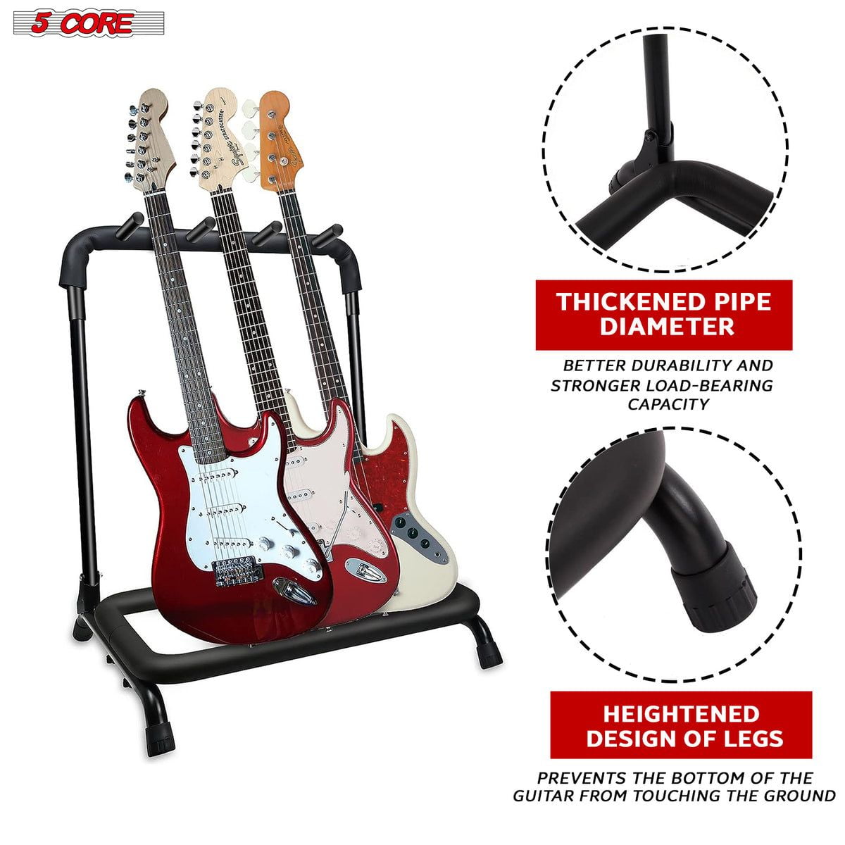Guitar Rack 3 Slot Multi Guitar Stand Triple Display Floor Stand Safe Storage Foldable Portable for Electric Acoustic Flying V Guitars - GRack 3N1