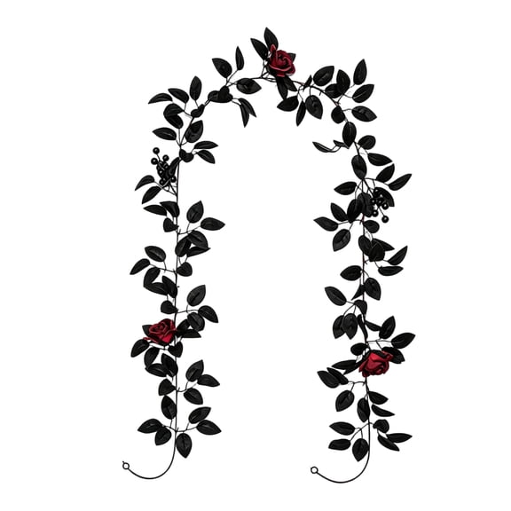 79-Inch Halloween Black Leaf Red Rose Vine, Dark Gothic Classic Red Black Contrast, Bendable Spooky Party Wrapping Decor for Home (与11相同)