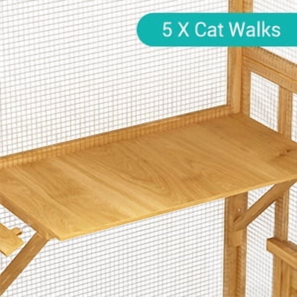 NARTRU Large Wooden Outdoor Cat House, Cat Run Enclosure Walk in Cat Catio Cage Pet Kennel Playpen with Jumping Activity Platforms