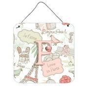 Monogram Letter Love in Paris Pink Wall or Door Hanging Prints