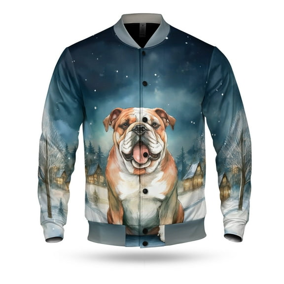 Hello Winter Bulldog Welcome Snowy Night Watercolor Vintage All Over Print 3D Baseball Jacket Dog Lover Gifts Idea Bomber Jacket Softball - 01011