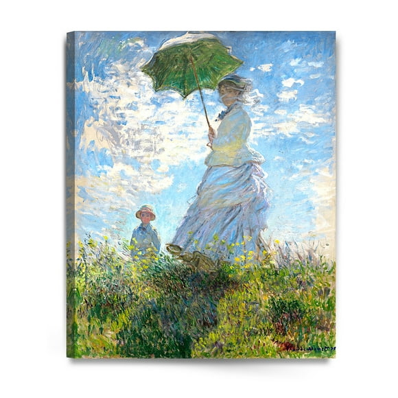 DECORARTS - la Marche, Femme avec un Parasol (1875), Reproduction Artistique de Claude Monet. Impressions sur Toile Giclée Art Mural pour Déco Maison 30x24