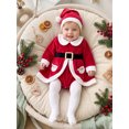 thumbnail image 4 of RUINIXCW Newborn Baby Girl Christmas Outfit Velvet Romper Dress Xmas Santa Elf Dress Infant Baby Girl Fall Winter Plush Trim Long Sleeve Dress Belt Hat, 4 of 9