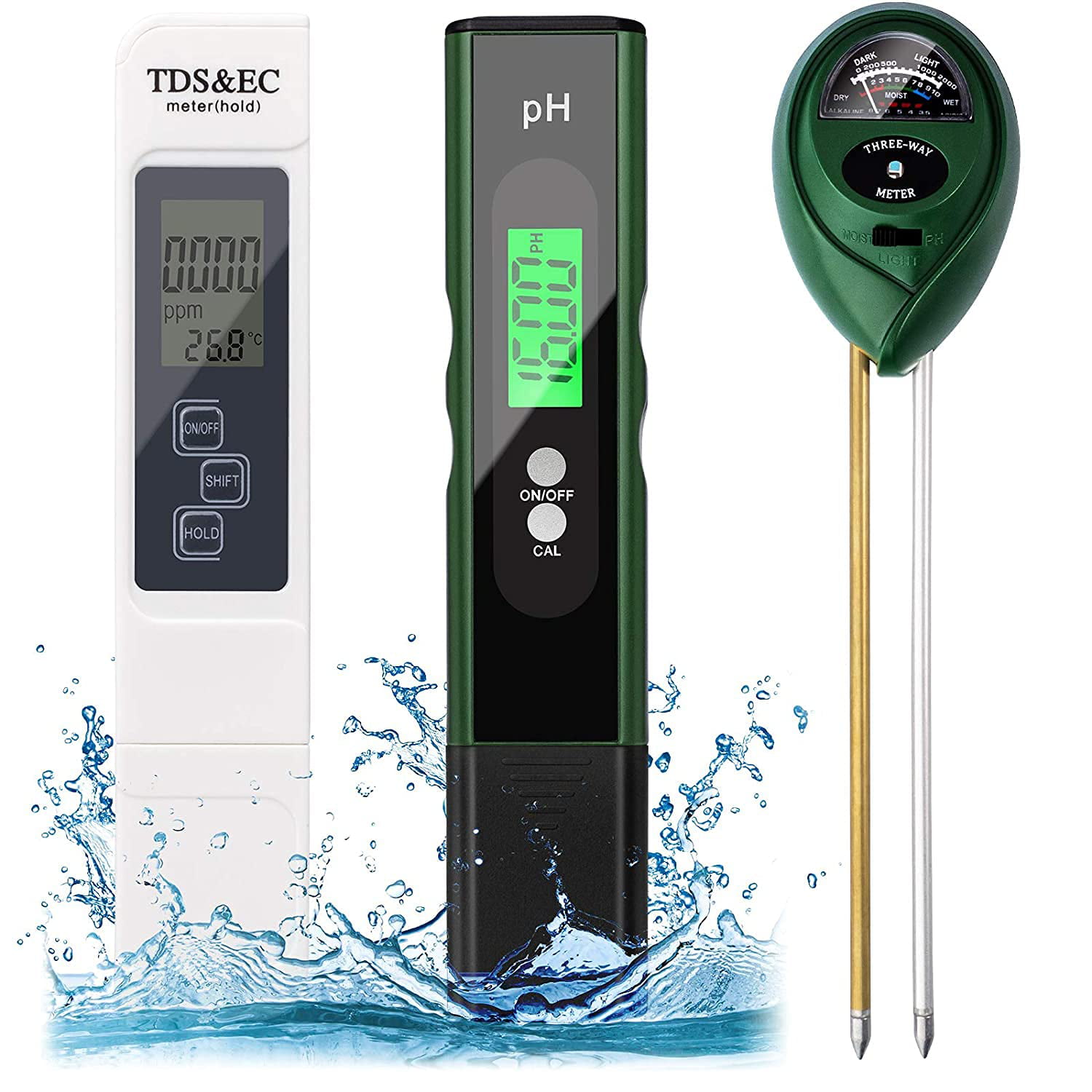 TDS/EC & pH meter set with pH test solution buffers. 