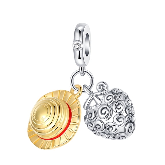 ARVALILS 925 Sterling Silver Straw Hat & Devil Fruit Charm Bead for Bracelet