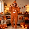 thumbnail image 3 of QQZ 2026 Fall Womens Plus Size Halloween Funny Pumpkin Face Flannel Hooded Jumpsuit, Loose Casual Loungewear For Holiday Cosplay, 3 of 5