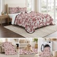 thumbnail image 6 of King Quilt Set 96''x106'', Farmhouse Red Lightweight Summer Bedspread Coverlet Set with 2 Pillow Shams, Vintage Flower Leaf Botanical Plant Breathable All Season Quilt Bedding for Bedroom/Guest Room, 6 of 9