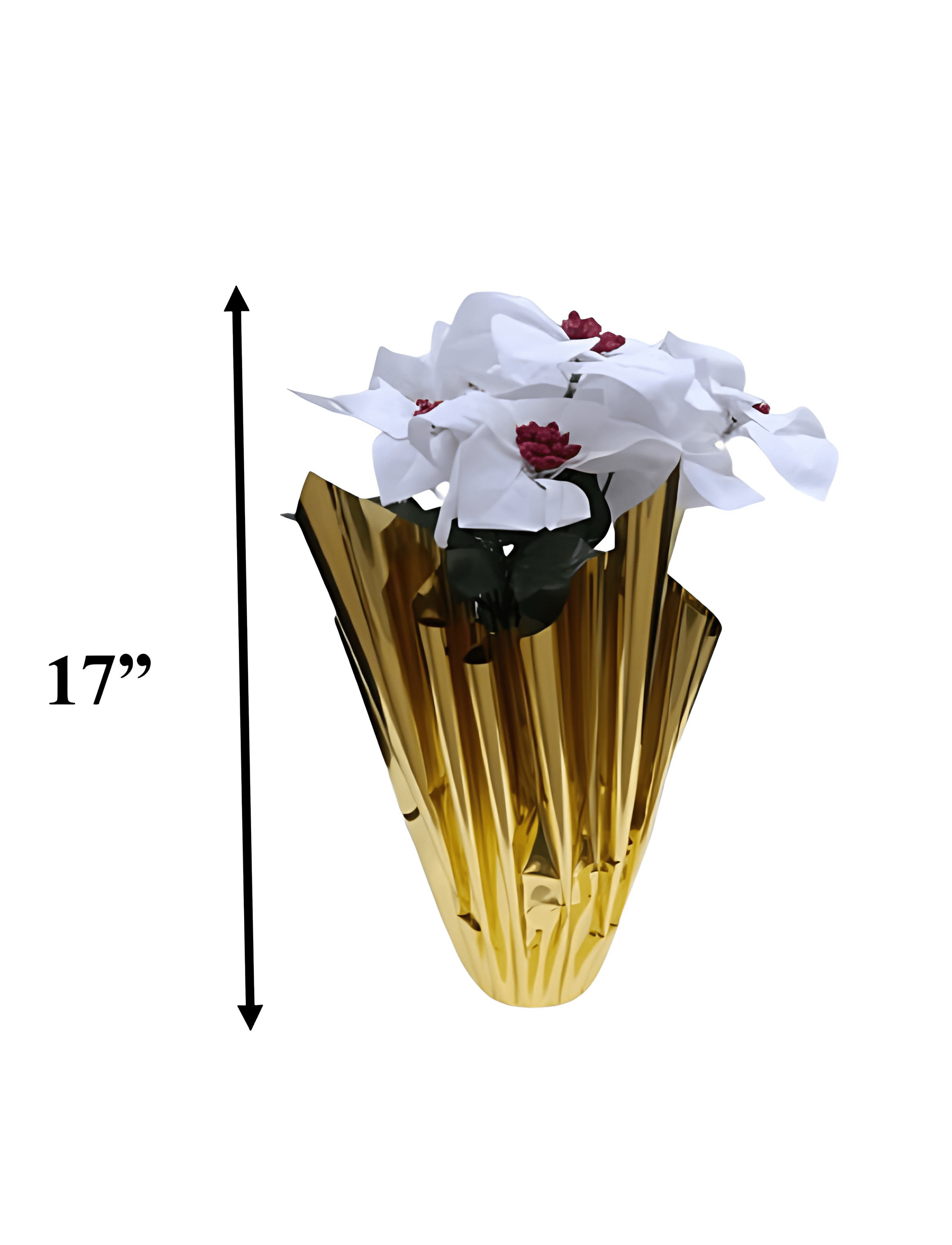 Holiday Time 17" White Velvet Artificial Christmas Poinsettia Plant in Gold Foil Wrapped Pot