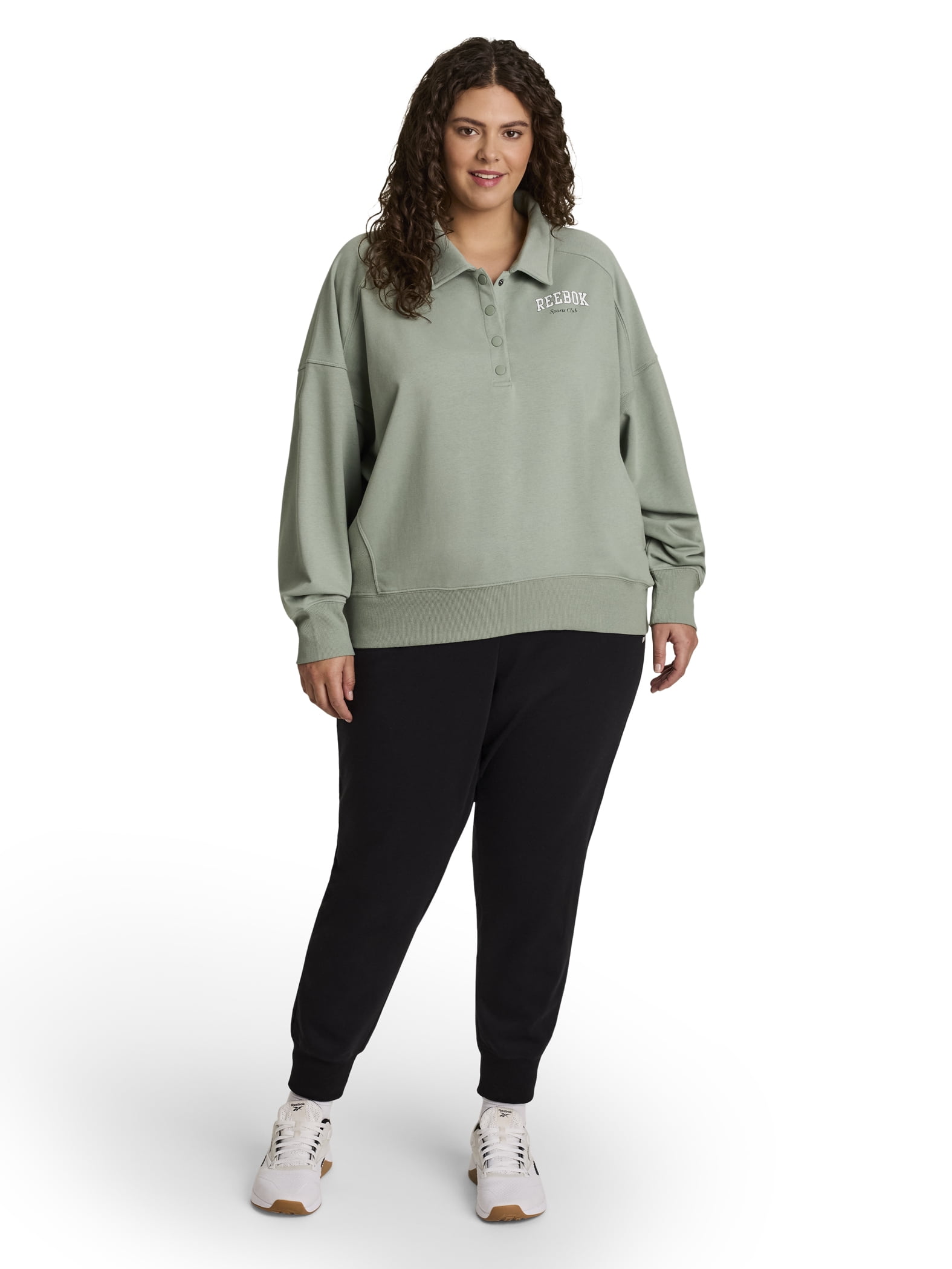 Reebok Women's and Women's Plus All Seasons Oversize Polo Sweatshirt, Sizes XS-4X