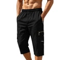 thumbnail image 2 of WIZUTIZ Men's Summer Cargo Capris Solid Color Drawstring Elastic Waist Pocket Workwear Cropped Pants Lightweight Polyester Breathable for Outdoor Hiking Daily Wear Mens Fashion, 2 of 5