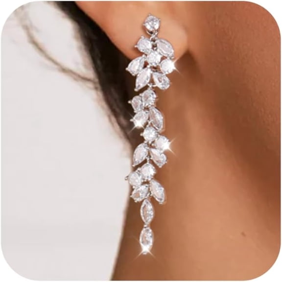 DESIGNICE Clip on Earrings for Women 925 Sterling Silver Plated Cubic Zirconia Long Tassel Dangle Drop Earrings Non Pierced Earrings for Women Jewelry Gifts Wedding Party