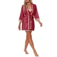 thumbnail image 4 of INSPIRE CHIC Women's 2 Pcs Satin Pajama Sets Nightgown with Robe Lingerie Lounge Sleepwear M Wine Red, 4 of 6