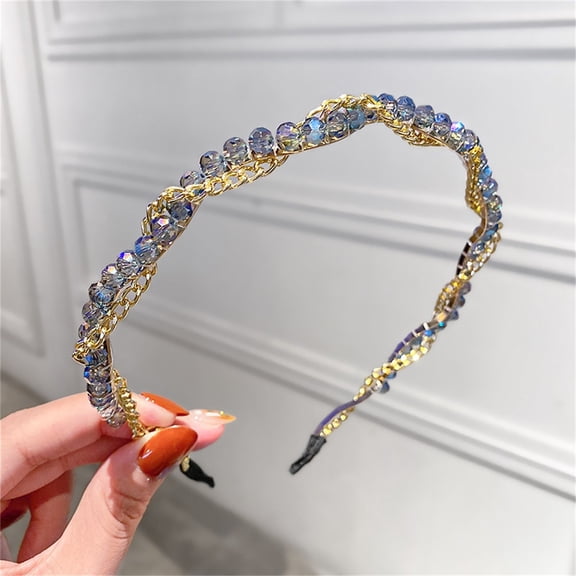 CXHEGBEJ Crystal Rhinestones Headbands For Women Non Slip Fashion Headband Cute Beaded Bling HairBand Hair Accessories Hair Hoop Headwear Styling Tool Blue