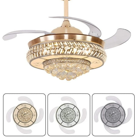 

OUKANING 36 Crystal Ceiling Fan with Light Modern Luxury Dimmable Chandelier Fan with Remote Control Retractable ABS Blades 3 Speeds