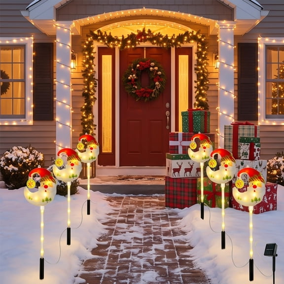 Hyknon 5 Pack Solar Christmas Pathway Lights, Warm LED Waterproof Outdoor Stake Lights with Auto On Dusk, Wire Free Garden Ground Lamps for Yard Walkway Holiday Decor