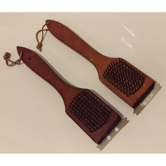 Brinkmann 12" Rose Wood Handle Grill Brush with Stainless Bristles & Scraper (2 pack)