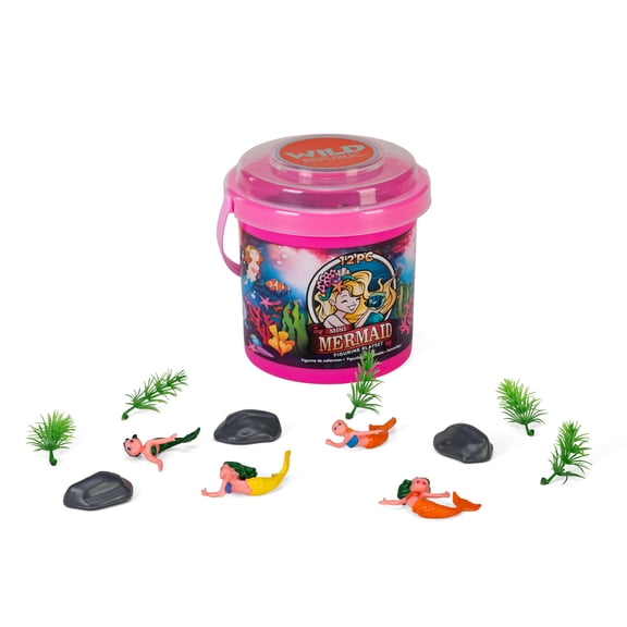 Wild Republic Mermaid Mini Bucket, Toy Figurines, Kids Gifts, Mermaid Party Supplies, Magical Creatures, 12 Piece Playset
