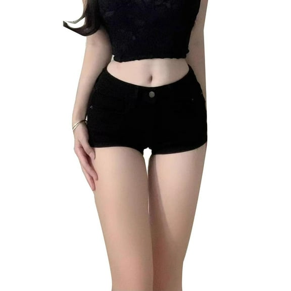Bovxnpu Denim Shorts for Women Jean Shorts Women's spring summer straight stretch denim shorts women's dance hip wrap versatile leg show long shorts