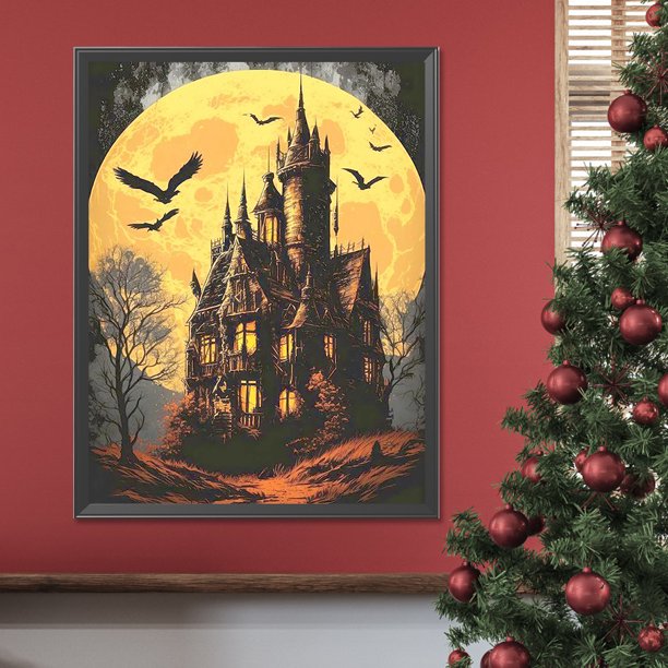 5D DIY pintura de diamante redondo completo Kit de noche de Halloween decoración del hogar 30x40cm