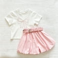 thumbnail image 6 of WQNVRNR Girls Sweet Two-Piece Outfit- Elastic Waist Bubble Shorts Bow Short Sleeve Crewneck Top Casual Summer Clothes Set Pink Size 7 Years, 6 of 9