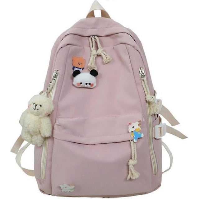 Aesthetic backpack, preppy backpack, kawaii backpack, cute backpack with accessories (pink)