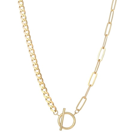 "JS Jessica Simpson Women’s Gold Plated Sterling Silver Clip/Curb Link Toggle Necklace"
