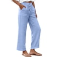 thumbnail image 5 of FRSASU Women's 100% Cotton High Waisted Wide Leg Palazzo Pants Casual Lounge Boho Flowy Pants with Pockets Light Blue-A, 5 of 9