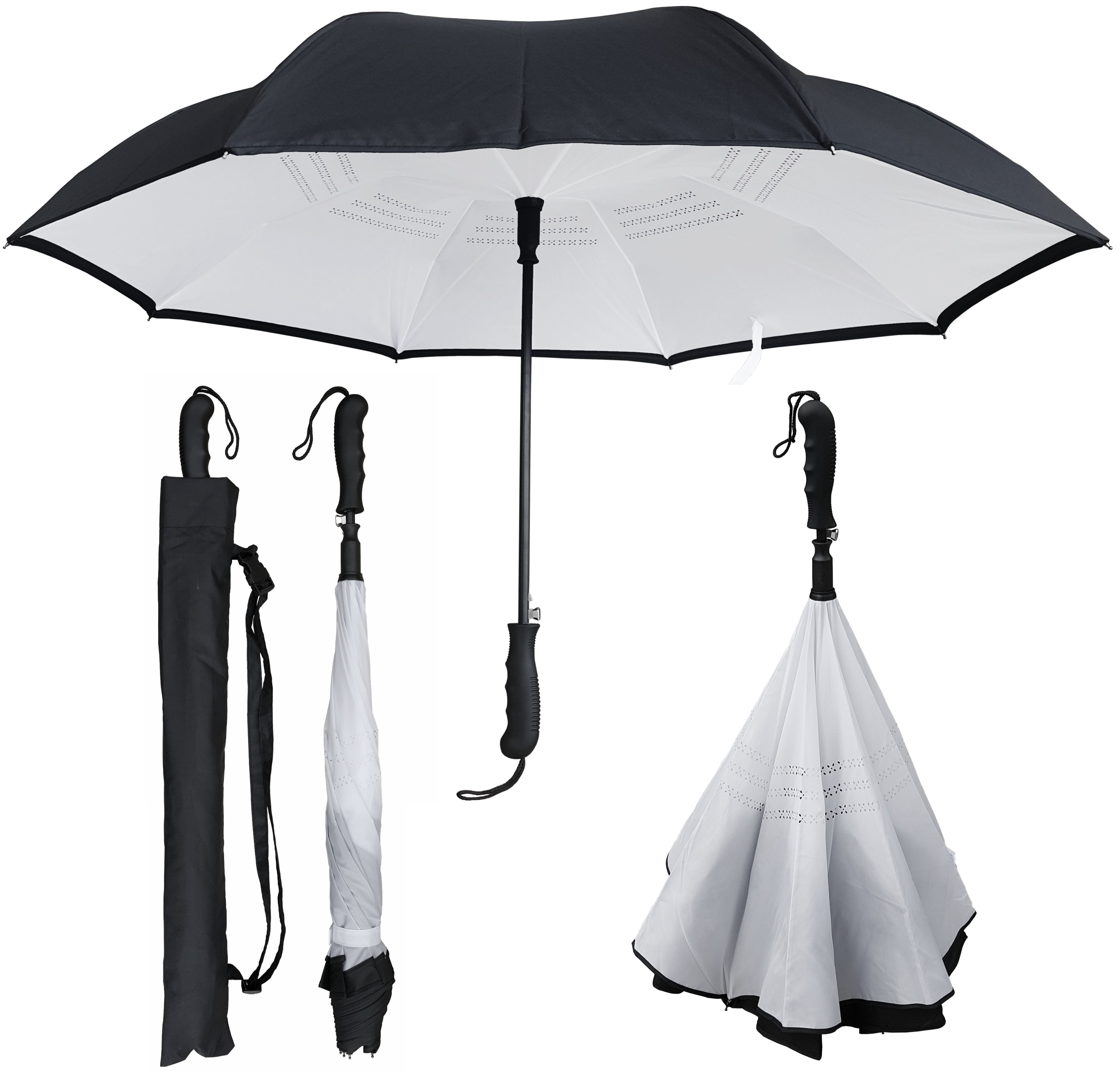 RainStoppers Rain Fashion Travel 48" Arc Clear w/Black Lace Parasol Umbrella 