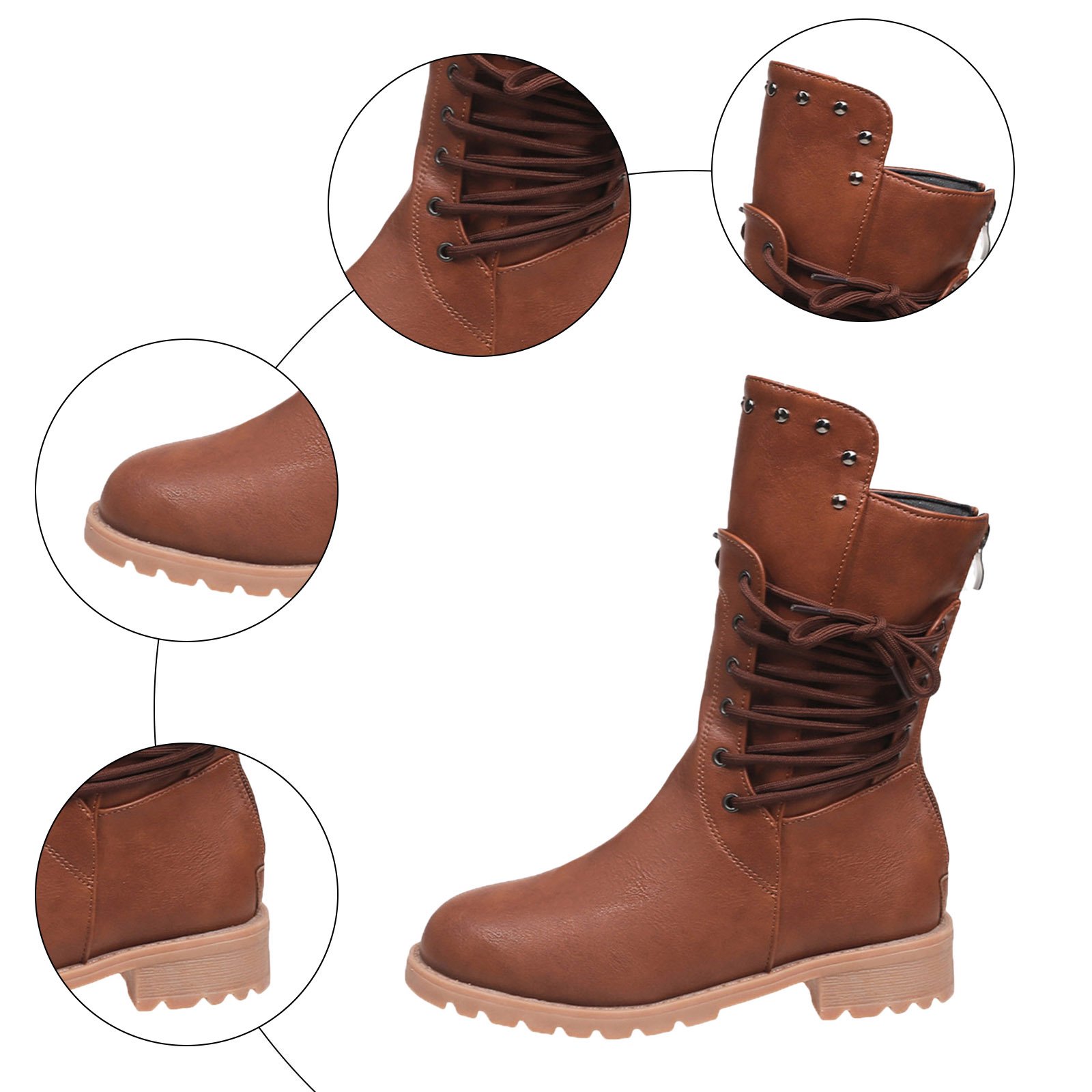 Bottes Mi-mollet Pour Femme En Cuir Synthétique - Fermeture éclair Latérale, Talon Bas - Imperméables, Antidérapantes - Taille 36-43
