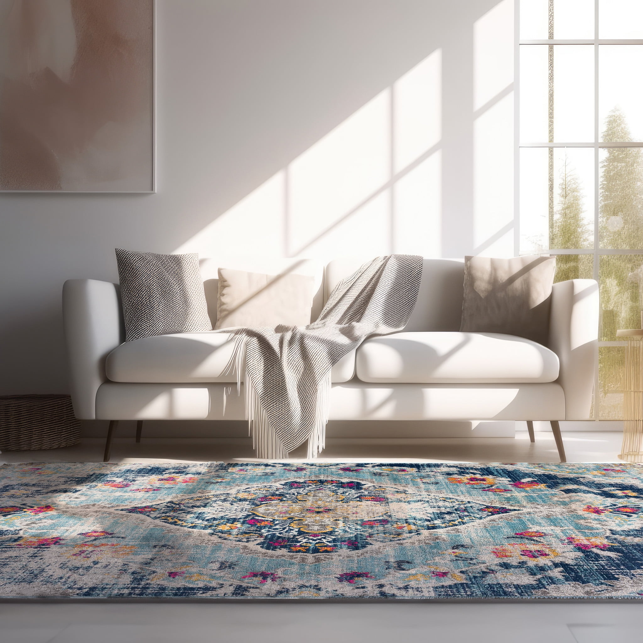 Rug Branch Savannah 2' x 30' (Exact Size: 2'3" 30') Boho Indoor Runner Rug, Blue Grey, Transitional - Entryway, Hallway, Bathroom, and Kitchen