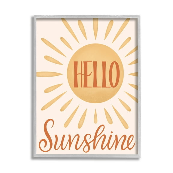 Stupell Industries Hello Sunshine Bold Calligraphy Sun Rays Shining Framed Wall Art, 11 x 14, Design by Jalynn Heerdt