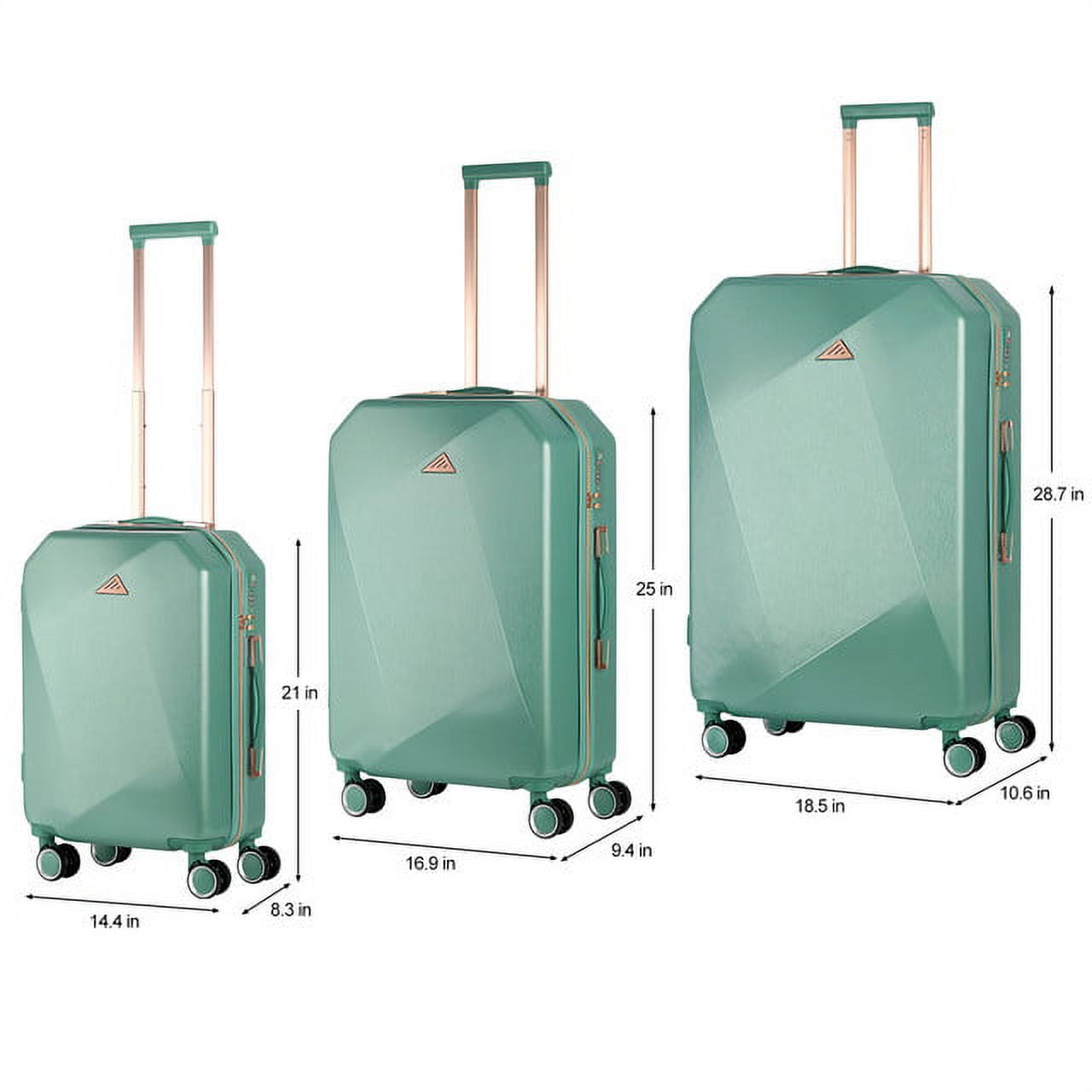 Hikolayae Anza View Collection Hardside Spinner Luggage Sets in Mint, 3 Piece - TSA Lock