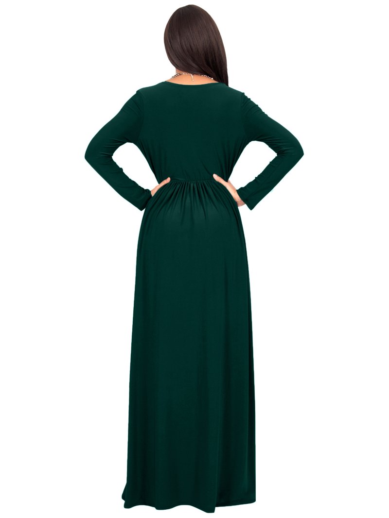 KOH KOH Long Sleeve Modest Fall Winter Evening Flowy Empire Waist Full  Floor Length Cocktail Formal Tall Maxi Dress For Women Gown Abaya Emerald  Green XXX-Large US 22-24 GMD001 - Walmart.com