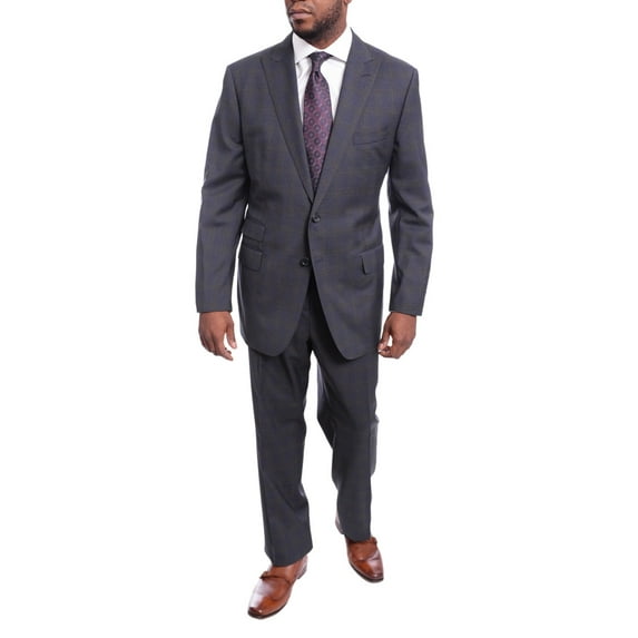 Blujacket Classic Fit Blue & Red Plaid Half Canvassed Reda Wool Suit Peak Lapels