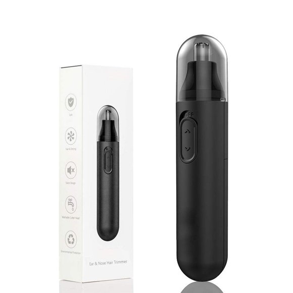 Nose and Ear Hair Trimmer, Professional Painless Nose Hair Remover for Men and Women, Waterproof Stainless Steel Head, Dual Edge Blades, Mute Motor, Cleaning Brush - Black